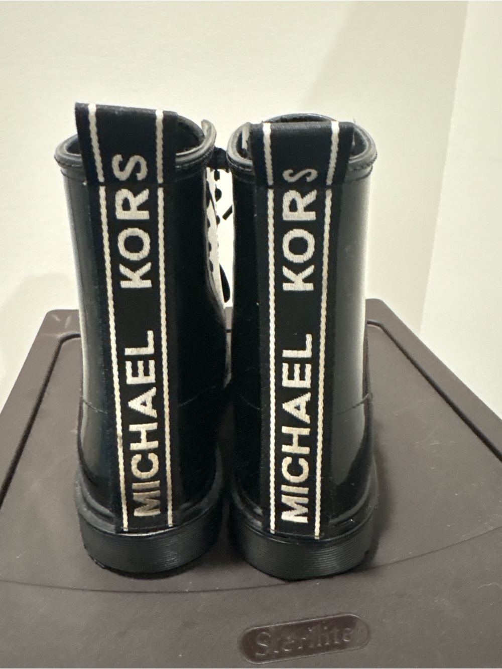 Michael Kors Kids Black Boots with White Logo Pull Tabs